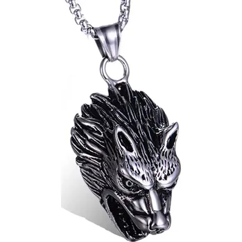 Přívěsek Přívěsek z chirurgické oceli Wolf - Vlčí hlava - Model BEZ ŘETÍZKU (pouze přívěsek)
