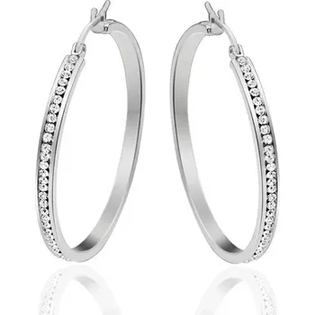 Náušnice Ocelové náušnice kruhy s krystaly 35-60 mm Stříbrné - Průměr 35 mm