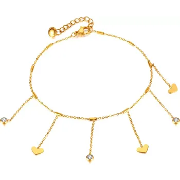 Náramek Řetízek na nohu z chirurgické oceli s přívěšky Zlatý