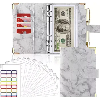 Diář Pořadač s kroužky a 10 fóliemi - nálepky A6 Mramor šedý