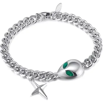 Náramek Ocelový náramek Cuban s přívěškem Alien