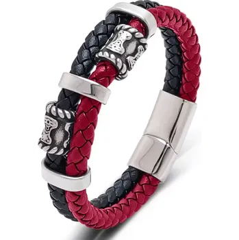 Náramek Pánský splétaný ocelový náramek Etnic Červený - Délka 20,5 cm