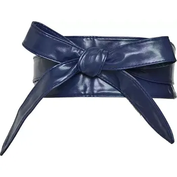 Opasek Dámský široký pásek z umělé kůže Tmavě modrý