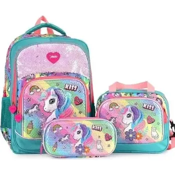 Školní batoh Miko školní batoh set 3v1Neon s 3D jednorožcem - Barva Zelená