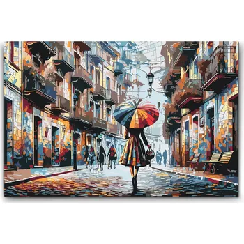 Malování podle čísel - Procházka městem Velikost: 40x60cm, Rámování: Pouze srolované plátno