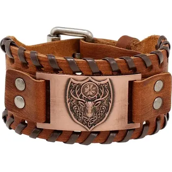 Náramek Vintage široký viking náramek Erb jelení hlava Hnědý
