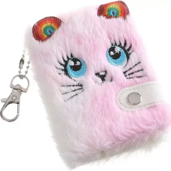 Diář Plyšový mini notes s karabinkou Kočička modro-růžová