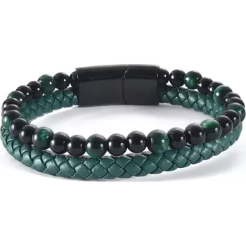 Náramek Pánský pletený náramek green Valiant s korálky