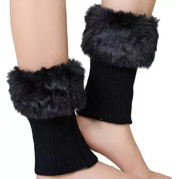 turistický návlek Pletené návleky na boty s kožešinou Černé