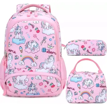 Školní batoh Meiso Dívčí školní batoh set 3v1 Jednorožec dreams Růžový 17L