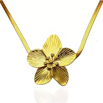 Náhrdelník Náhrdelník z chirurgické oceli Havajský ibišek Zlatý