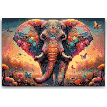 Diamantové malování Diamantové malování - Barevný slon a motýli Velikost: 40x60cm, Rámování: Pouze srolované plátno, Diamanty: Kulaté