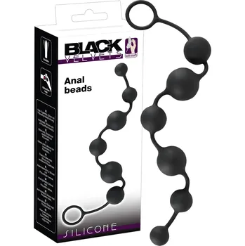 Anální kolík Černý samet - 6 perličkový anální dildo (černý)