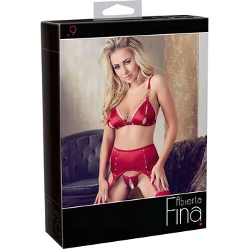 Dámská erotická souprava Abierta Fina - třpytivý řetízkový set spodního prádla (červený) - L