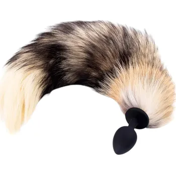 Anální kolík Sunfo - silikonový anální kolík s liščím ocasem (černo-červený)