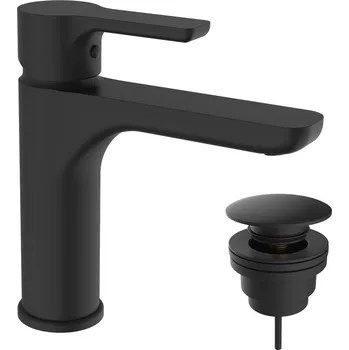 Vodovodní baterie Teorema Goodlife - Umyvadlová baterie střední stojánková s Clic-Clac zátkou, černá matná 86331BB