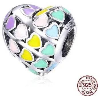 Korálek Prosperk Korálek stříbrný na náramek srdíčko pastelové S3331