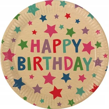 Party nádobí PAPÍROVÉ TALÍŘKY KRAFT ŠŤASTNÉ NAROZENINY 23 CM 8 KS NAROZENINOVÁ OSLAVA