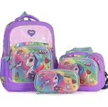 Miko školní batoh set 3v1Neon s 3D jednorožcem - Barva Fialová