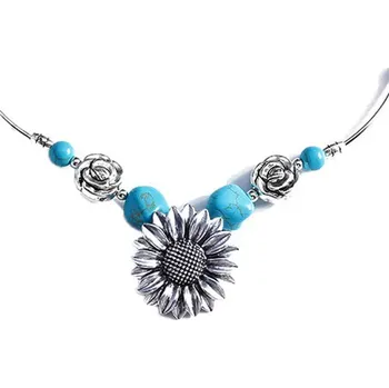 Náhrdelník Dámský květinový náhrdelník Tyrkysový s růžemi