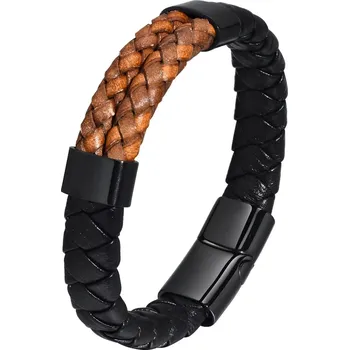 Náramek Pánský kožený proplétaný náramek Two Tone Černý 21cm
