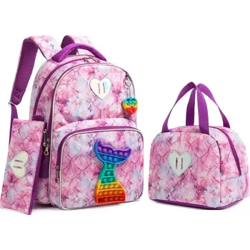 Školní batoh Jasmine Dívčí školní batoh set 3v1 Ploutev Popit Fialový 24L