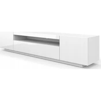 Televizní stolek TV stolek Bim Furniture bílý, lesklý, stojící, 200 cm, 2 dvířka, 2 police