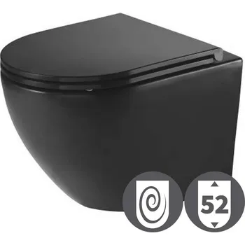 Klozet WC klozet závěsný SAVORA s vírovým splachováním, délka 52 cm černý matný, včetně WC sedátka, BAPROPT052-BM