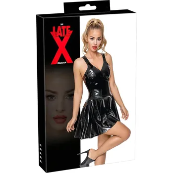 Dámské erotické šaty LATEX - minišaty s volánovou sukní (černé) - XL