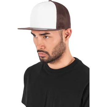 Kšiltovka Čepice kšiltovka Snapback, FLEXFIT Yupoong Trucker, šíťkovaná, bílo-hnědá