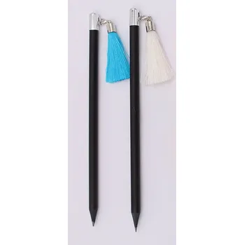 Grafitová tužka Tužka grafitová HB černá s barevnými třásněmi, mix barev (modrá, bílá)