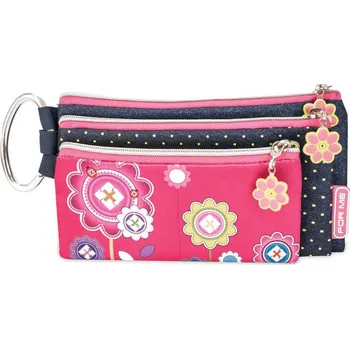 Penál Třívrstvý penál FOR ME - modro/růžový NEON FROWERS