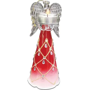 Vánoce skleněný anděl 20cm,na 1 čajovou svíčku, červený