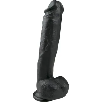Dildo Easytoys - přísavkový, varlatý velký dildo (26,5 cm) - černý