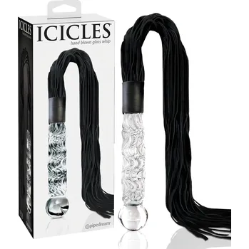 Dildo Icicles No. 38 - kožený bičík a skleněné dildo (průhledné-černé)
