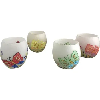 Svícen Skleněný svícen na čajovou svíčku s motýlem, mix barev