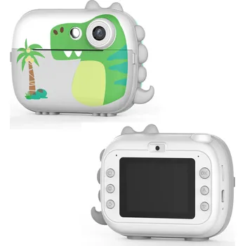 Digitální fotoaparát Dětský fotoaparát s termotiskárnou pro okamžitý tisk, motiv dinosaurus, bílá