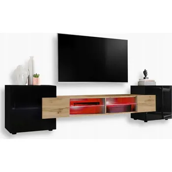 Televizní stolek Komodee TV stolek Merano, lesklá čela, skleněné police, LED RGB