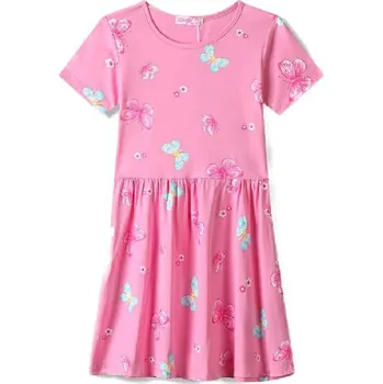 Dívčí šaty BAVLNĚNÉ DÍVČÍ ŠATY S MOTÝLKY KUGO NOVINKA Barva: Růžová, Velikost: 128