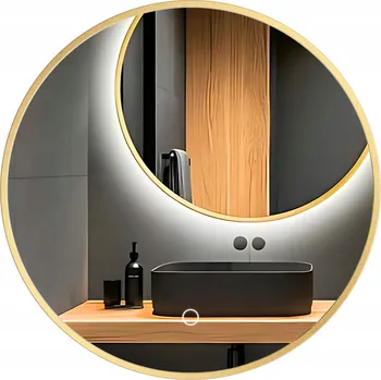 Zrcadlo Zrcadlo Kulaté v Zlatém Rámu 80 cm LED s Dotykovým Spínačem Glamour