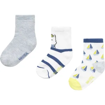 MAYORAL dětské ponožky 3 ks lodičky bílá, modrá EU 23-25, vel. 98 cm