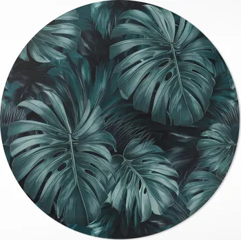 Koberec Kulatý Koberec Vinyl průměr 70 cm Rostlinstvo džungle tropické listy monstery