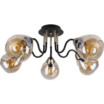 Stropní lampa Unica černo-zlatá pětiramenná skleněná do obýváku a jídelny