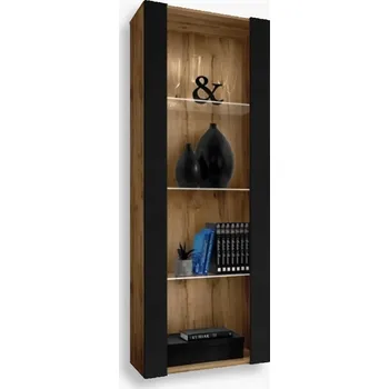 Knihovna Komodee Tivoli Vitrína Stojící Dub Wotan-Černá Skleněné Police
