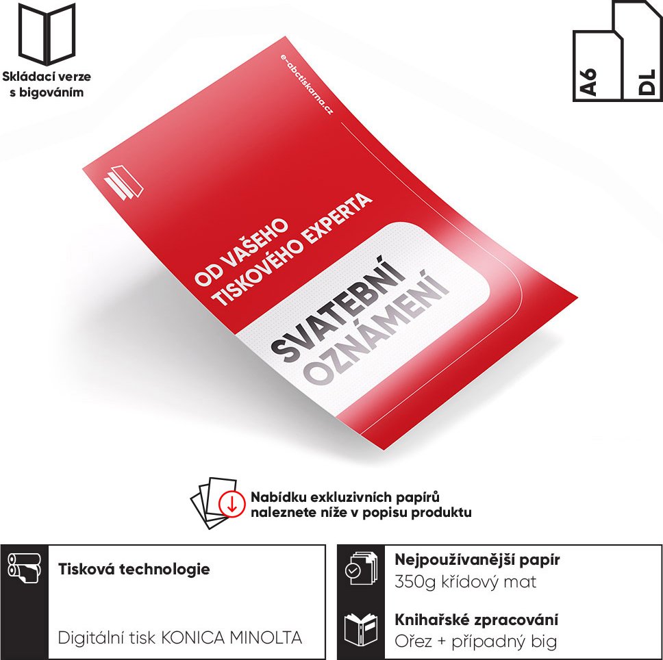 Svatební oznámení Barevné jednostranné - 4/0 (CMYK) DL (99 x 210 mm) 290 g/m² Majestic Classic Cream 20 Obálky bílé s vlastním potiskem