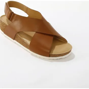 Dámské sandále Kožené páskové sandály na klínovém podpatku karamelová 38