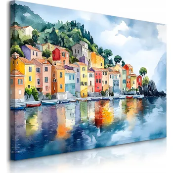 Obraz OBRAZ CANVAS DO OBÝVÁKU AKVARELY BAREVNÉ BUDOVY POBŘEŽÍ KRAJINA 90x60