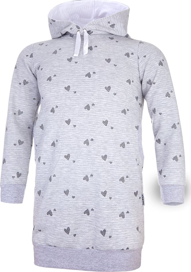 BARIDI wear Šaty mikinové - šedý melír srdce lesk Velikost oblečení: 140