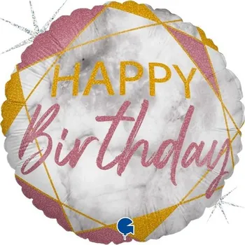 Balónek Foliový balonek mramorový Happy Birthday Rose Gold, 45 cm