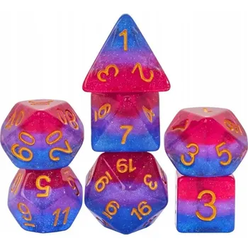 Příslušenství k deskovým hrám RPG KOSTKY PRIDE LGBTQ BISEXUALITA SADA 7 EPOXIDOVÝCH KOSTEK